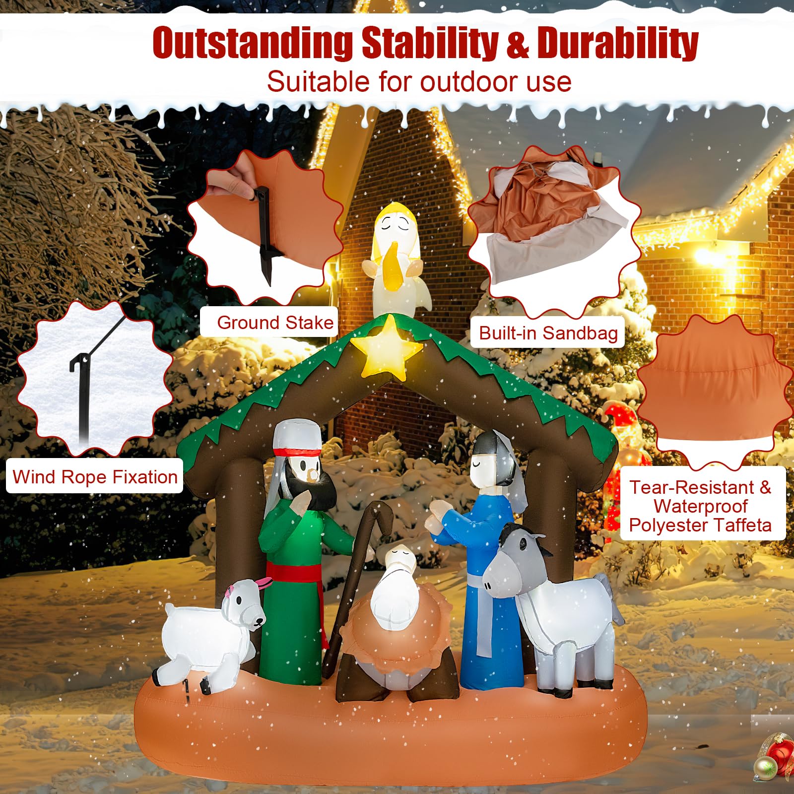 SOARS Decoration Noel, Crèche de Noel Nativité Gonflable 172 X 76 X 180 CM | 7 Lumières LED Brillantes, Souffleur Intégré, Decoration Noel Exterieur & Interieur pour Jardin, Cour, Salon