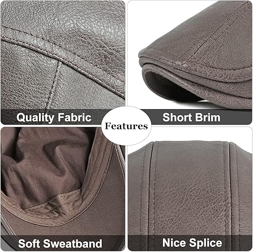 Miniatura 6 de Panegy Sombrero de periódico para hombre, gorra plana de piel sintética, sombrero de boina ajustable, sombrero de hiedra para conducir golf al aire