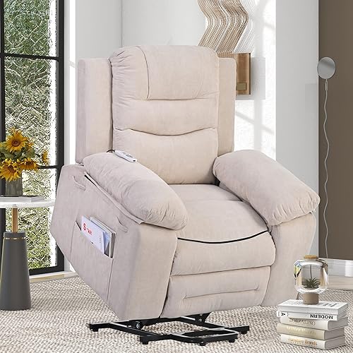 Harper&Bright Designs Massage Recliner, Power Lift Chair with Adjustable Massage and Heating Function, Recliner Chair with Infinite Position and Side Pocket for Living Room (Beige)