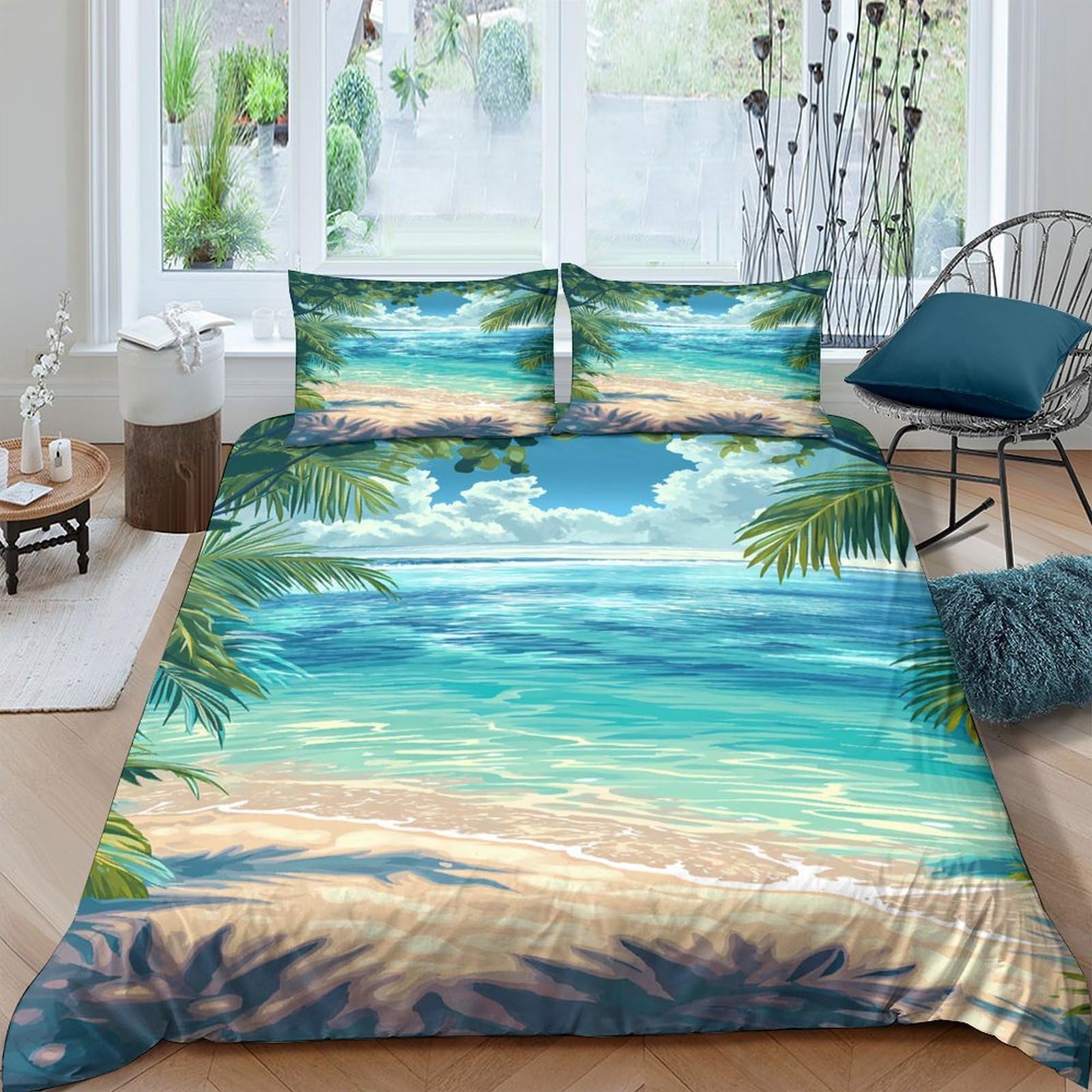 Ctjqhvkz Style-6 3D Printed Tropical Beach Fitted Sheet Microfiber Soft Ocean View Bed Cover For Bedroom Guest Room Decor Protection Single（135X200cm）