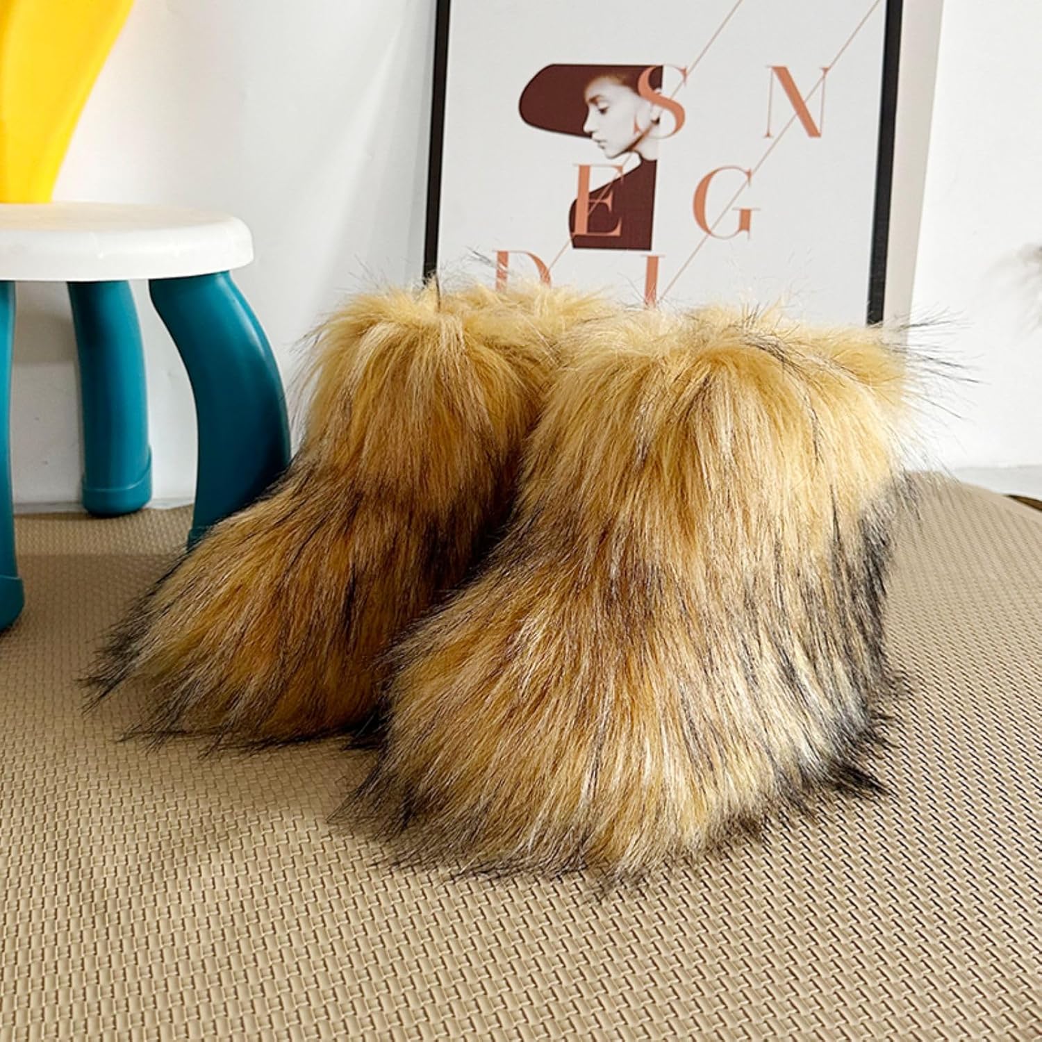 Girls Winter Faux Fur Ankle Boots Fluffy Furry Flat Snow Boots - Image 6