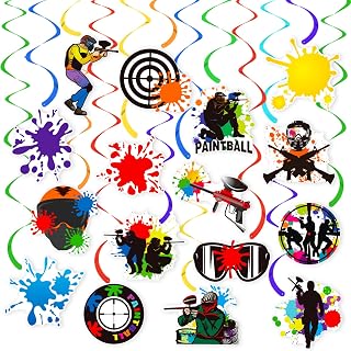 Paintball Party Hanging Swirls 24PCS Paintball Birthday Party Decorations Splatter Splash Shooting Hanging Decor Paintball Ceiling Streamers for Sport Paint Theme Party Supplies