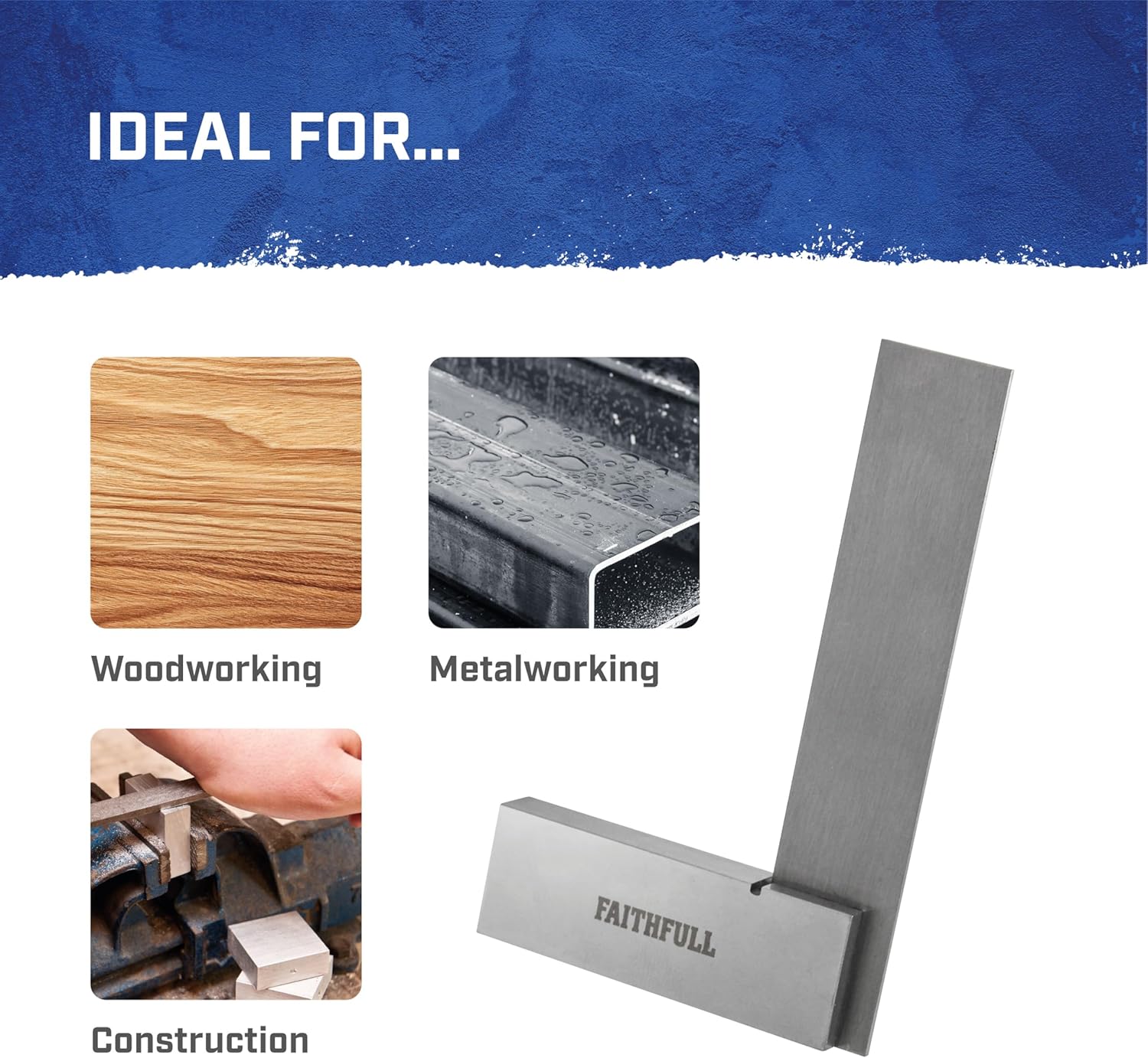 Faithfull Engineers Steel Try Square 75mm (3in) – Precision Ground, Hardened Steel Blade, Accurate Marking, Measuring & Layout Tool for Metalworking & Woodworking