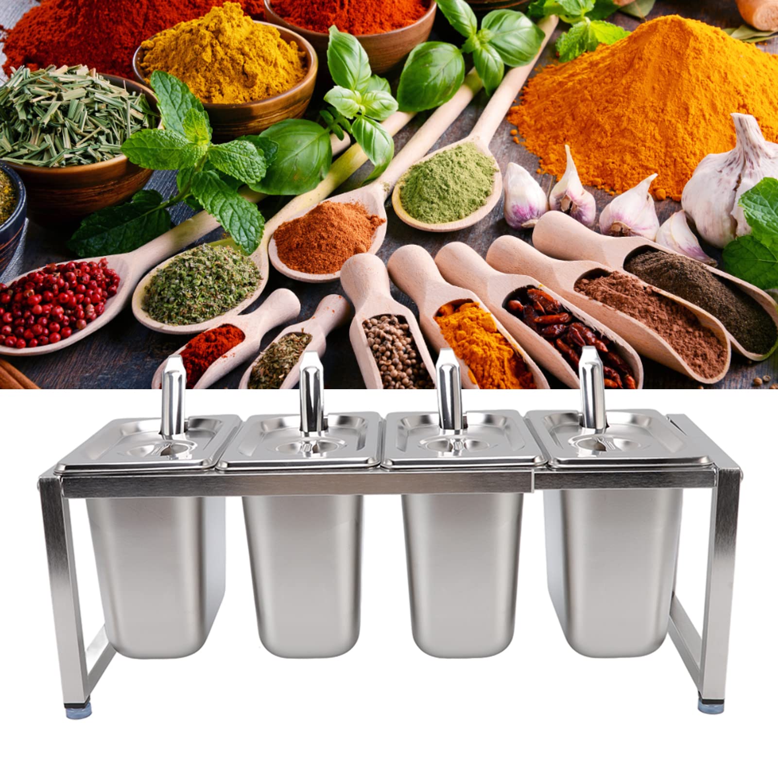 KIMISS Estante de Acero inoxidable: Soluciones de Almacenamiento de Cocina con Soporte para Condimentos con Acabado de Espejo Pulido, Diseño Apto para Uso Alimentario (Caja de 4 piezas)