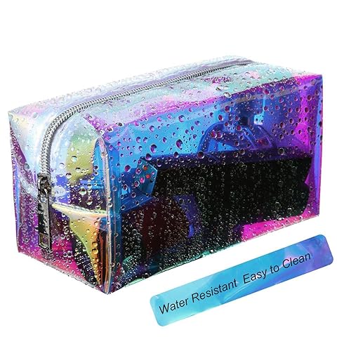 Miniatura 3 de Boao 2 bolsas de maquillaje holográficas iridiscentes transparentes con purpurina, bolsa de cosméticos de viaje, bolsa de aseo con cremallera,