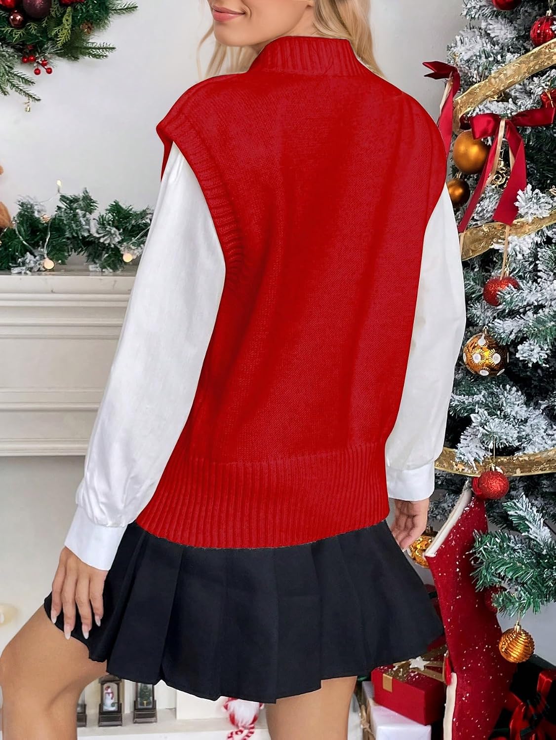 wihnsinop Womens Halloween Christmas Holiday Sweater Vest V Neck Sleeveless 2025 Ribbed Knit Casual Pullover Tank Top
