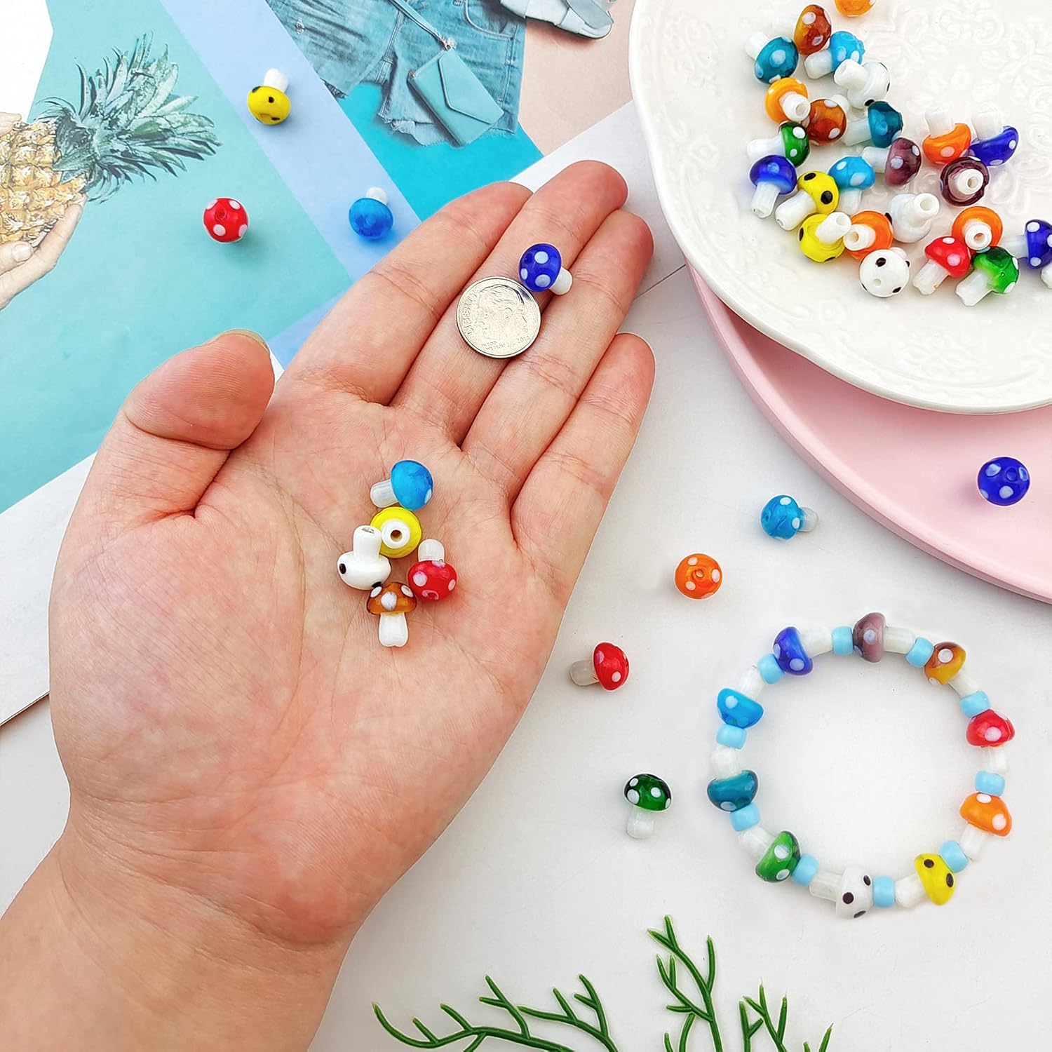 COIRIS 40 Pcs Mushroom Lampwork Beads Mixed Color Handmade Glass Craft Beads 13x10.5mm for Jewelry Necklace Bracelet Earrings Making(GB-MG-1002-Brown) - Image 2