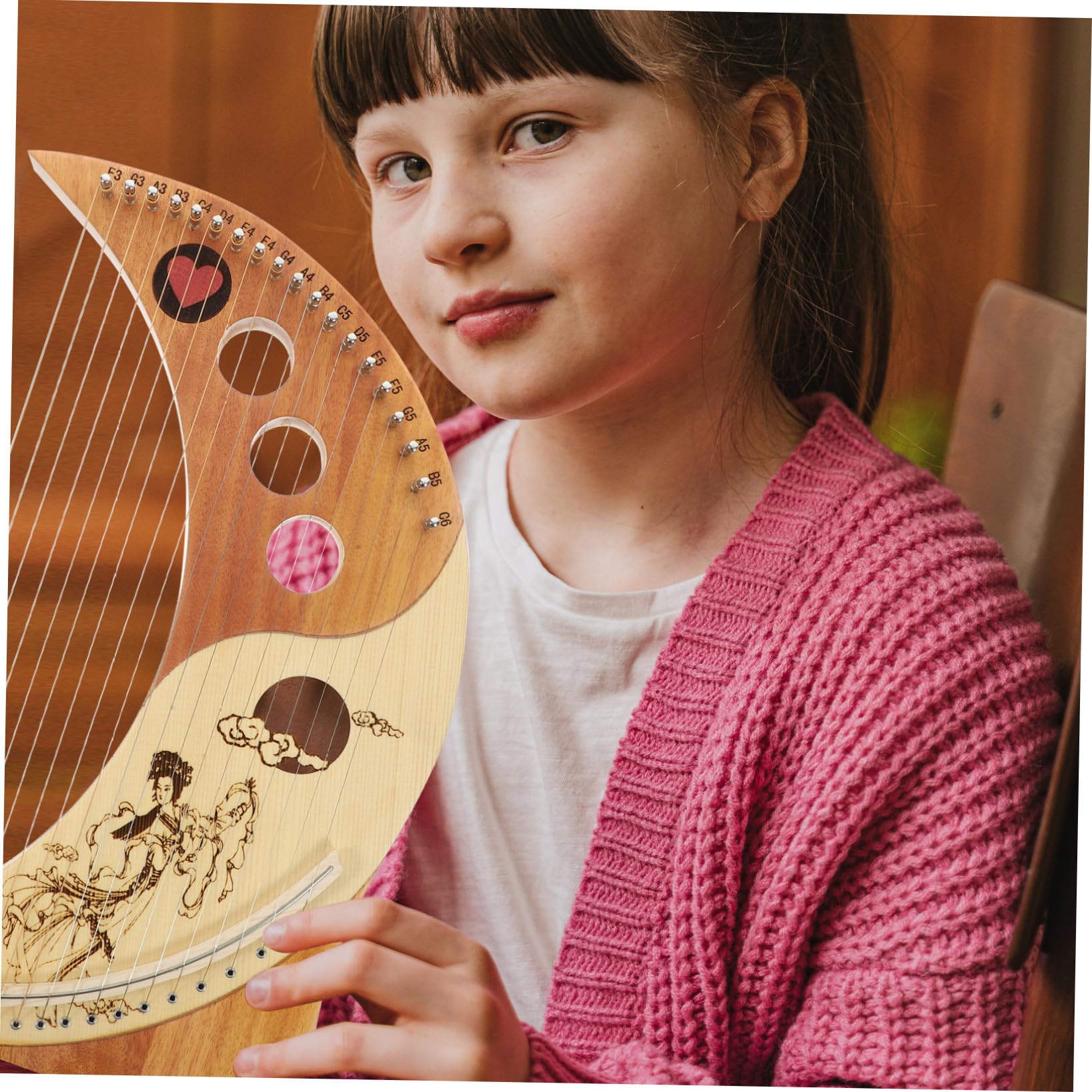 Cabilock Arpa de Lira de Madera Maciza 19 Cuerdas para Principiantes y Niños, Instrumento Musical Portátil Tono Cálido y Sonido Brillante Color Aleatorio