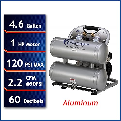 Miniatura 2 de Compresor de aire eléctrico portable con tanque doble de aluminio de 46 galones 10 hp ultra silencioso y sin aceite color plata California Air Tools
