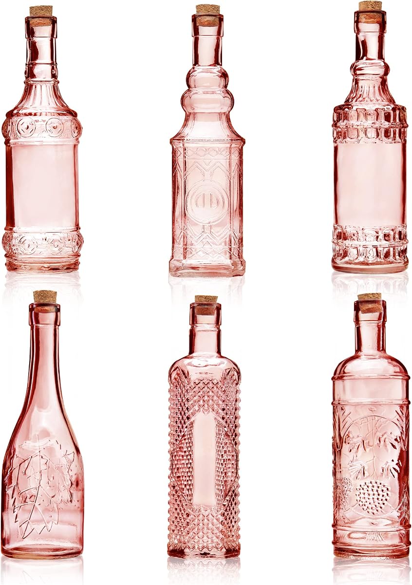 Botellas de vidrio rojizo surtidas con corchos a GRANEL PARADISE, paquete de 6, 2.5 pulgadas X 9 pulgadas, 16 oz