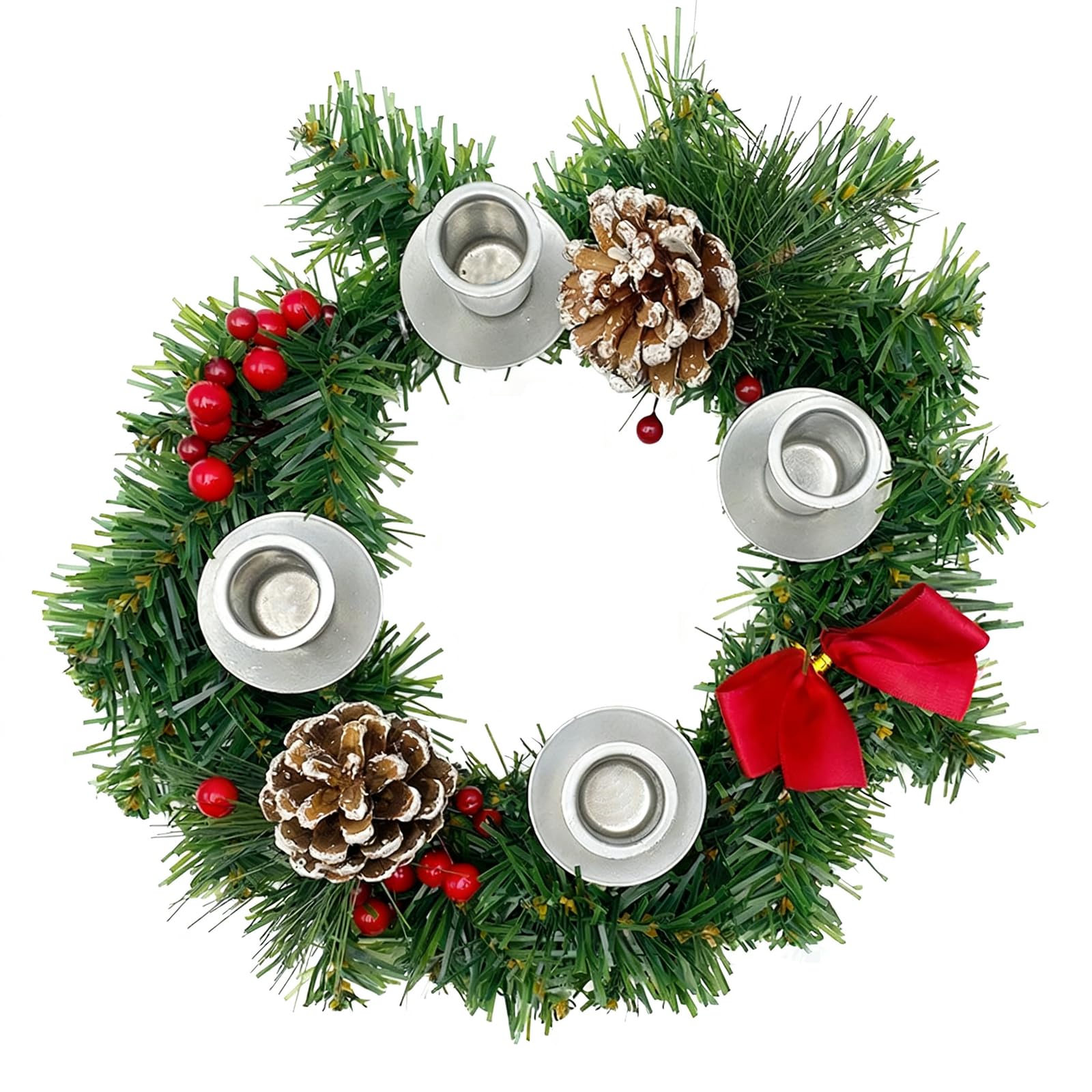 TWISAXC Elegant Advent Wreath Candle Holder Christmas Table Centerpiece Options Advent Candles, Silver