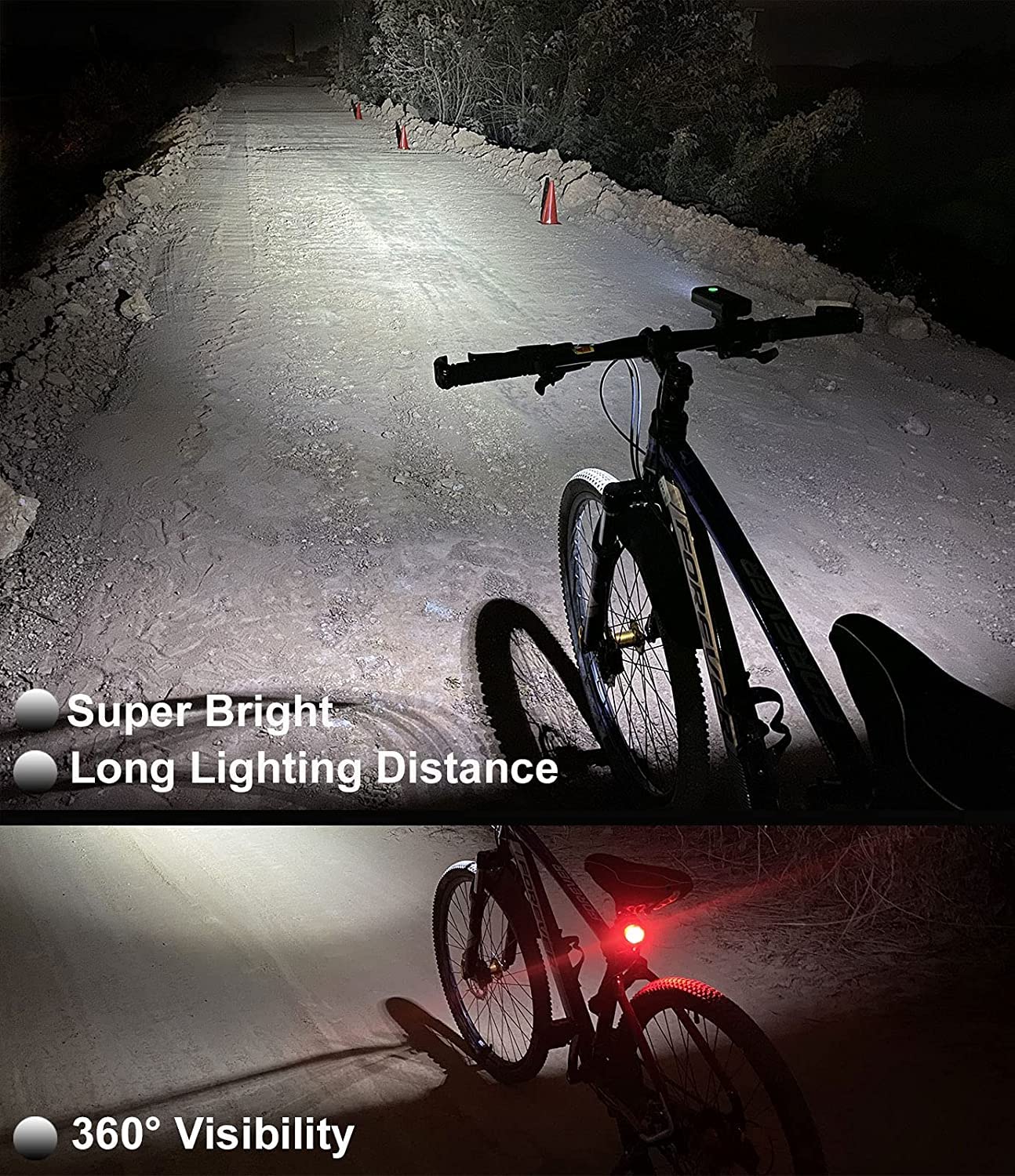 Éclairage LED pour vélo, Rechargeable par USB, étanche, pour la Conduite de Nuit en VTT.