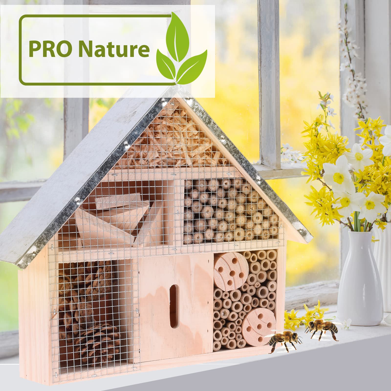 Hôtel à Insectes Bois Naturel 15x9x26cm - Toit Métal - Abri Abeilles Et Coccinelles - Smart-Planet
