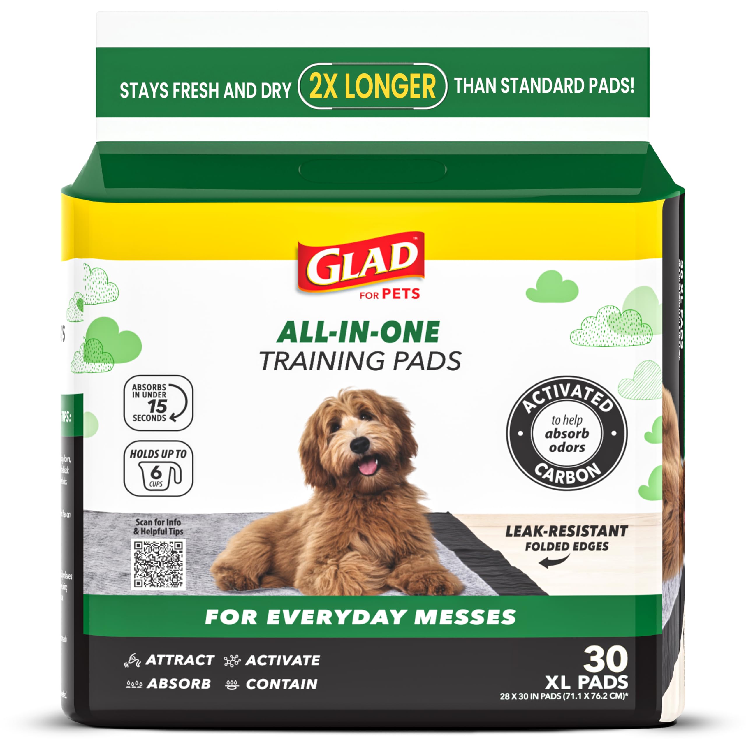 Glad for Pets JUMBO-SIZE Charcoal Puppy Pads | Black Training Pads That ABSORB & Neutralize Urine Instantly | New & Improved Quality Puppy Pee Pads, 30 Count Dog Training Pads