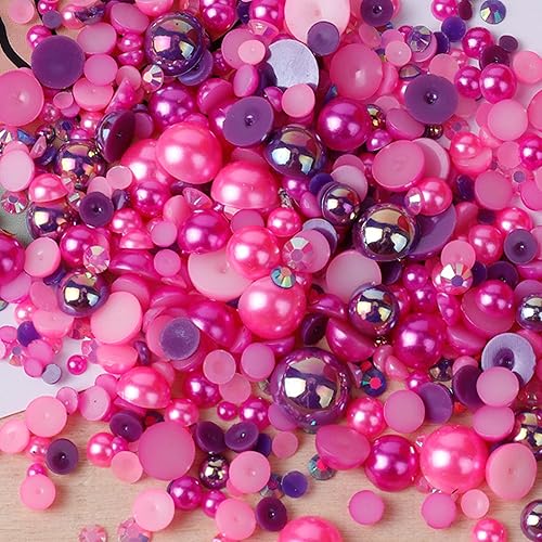 1100 perlas planas y diamantes de imitación, diamantes de imitación de resina de color AB de tamaño mixto de 0.116 a 0.394 pulgadas, medias perlas