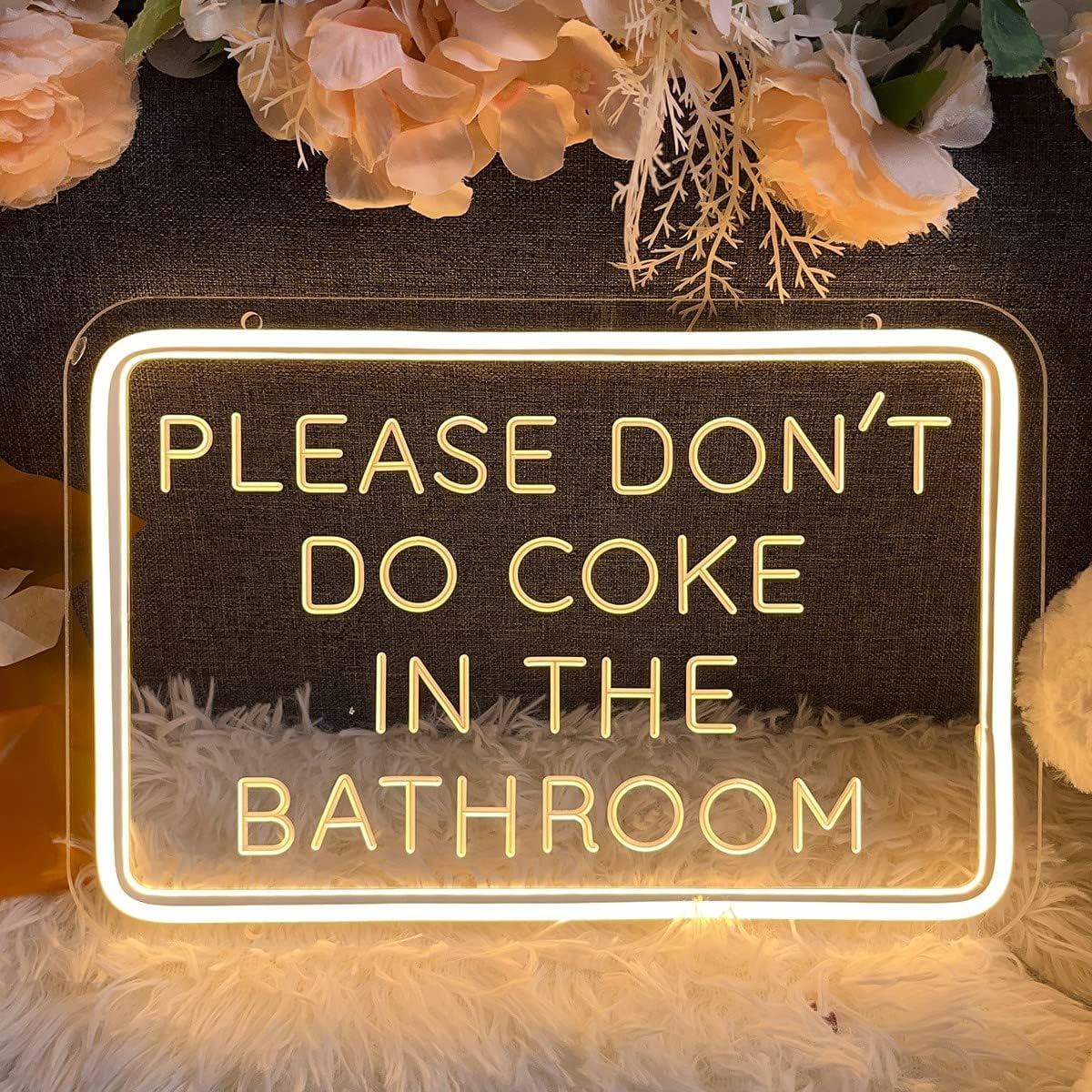 Neon Sign Please Dont Do Coke in The Bathroom Wall Decor 3D Art Carving Design Indoor Bedroom Led Neon Signs Backdrop Flex Christmas Party Wedding Living Room Birthday Gift(Warm White,USB,40×27CM)