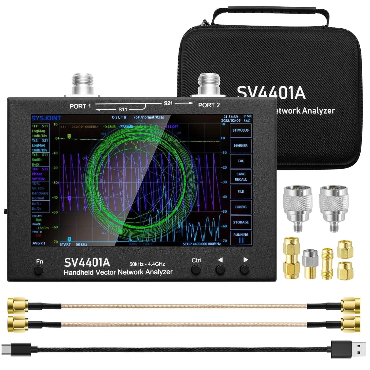 SV4401A Vektornetzwerkanalysator, Antennenanalysator 50 kHz–4,4 GHz, mit 6700-mAh-Akku und 8 GB Speicher, Messung von VHF und UHF-Messungen von S-Parametern, SWR, Phasenwinkel
