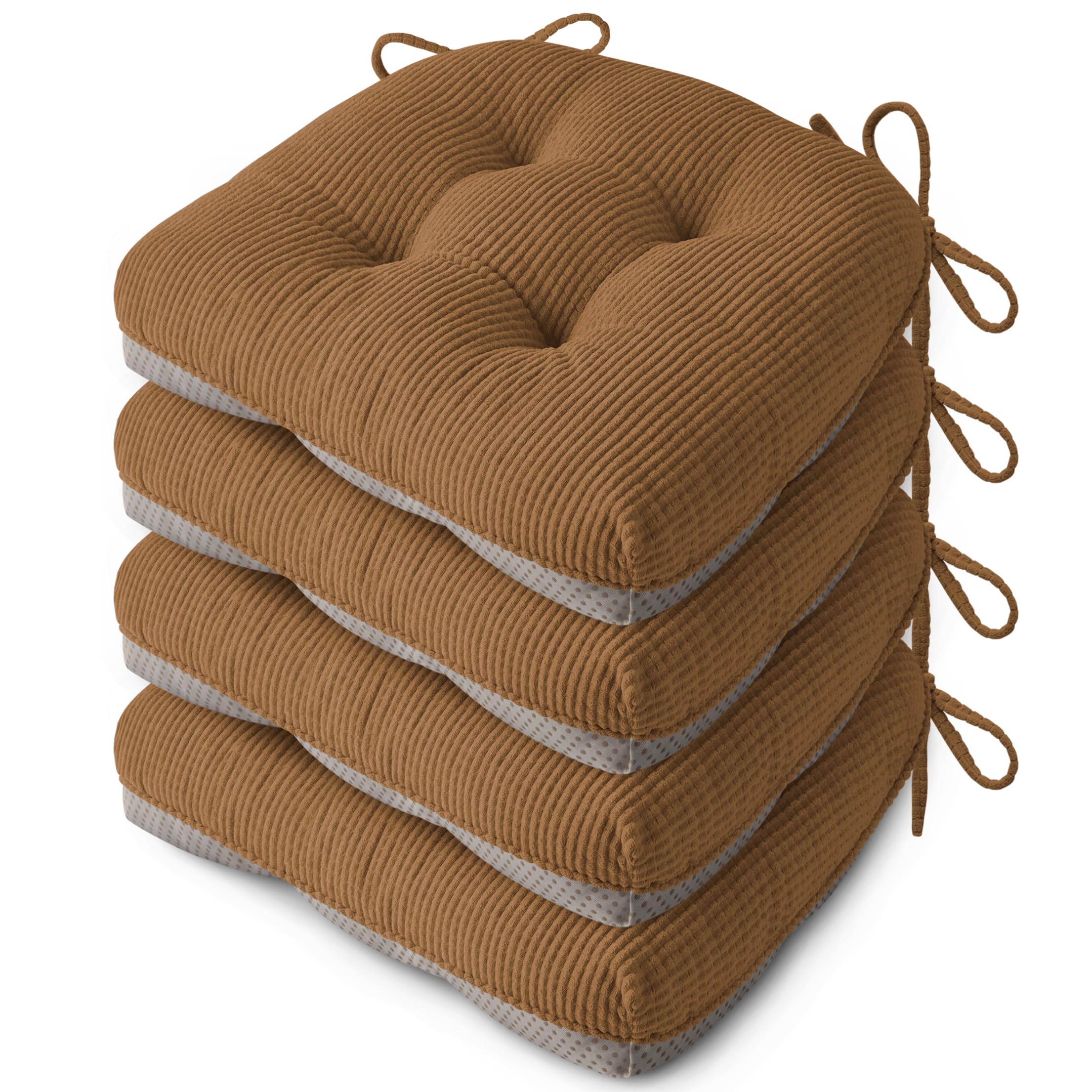 FlyGulls Seat Cushions for Dining Chairs, Anti Slip Kitchen Chair Cushions Set of 4, Soft Dining Seat Pads 18"X16.5"X3"/46X42X8cm, Khaki