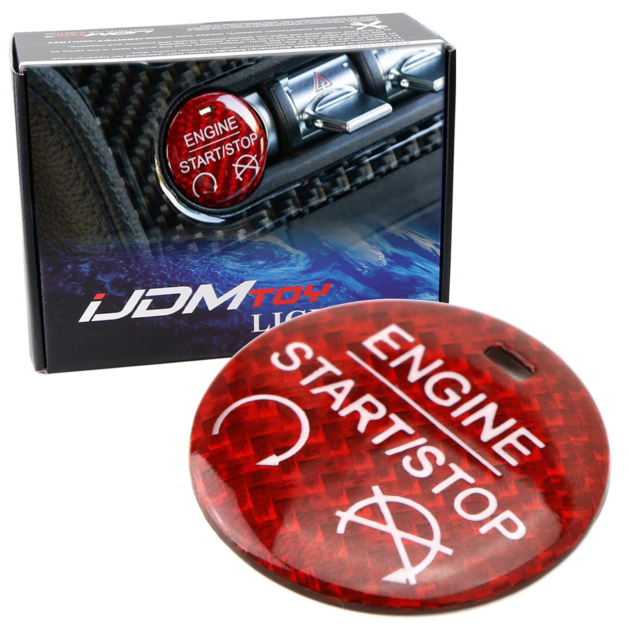 iJDMTOY Compatible with 2015-2023 Ford Mustang Genuine Sports Red Carbon Fiber Keyless Engine Start/Stop Push Start Button Decoration Cover