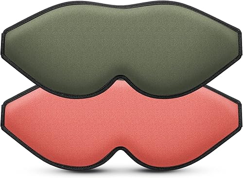 Antifaz para dormir (verde oliva) + antifaz para dormir (rojo coral) para mujeres y hombres, para dormir de lado, bloqueo de luz, copa contorneada 3D