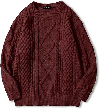 Vamtac Cable Knit Sweater Women Solid Oversized Pullover Sweaters Casual Vintage Crewneck Woven Tops