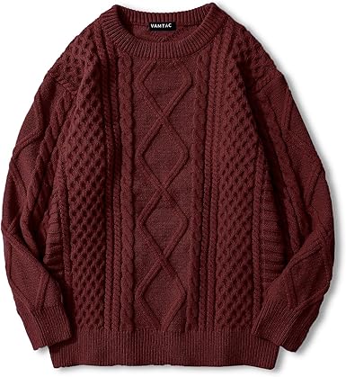 Vamtac Cable Knit Sweater Women Solid Oversized Pullover Sweaters Casual Vintage Crewneck Woven Tops