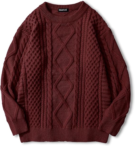 Vamtac Cable Knit Sweater Women Solid Oversized Pullover Sweaters Casual Vintage Crewneck Woven Tops