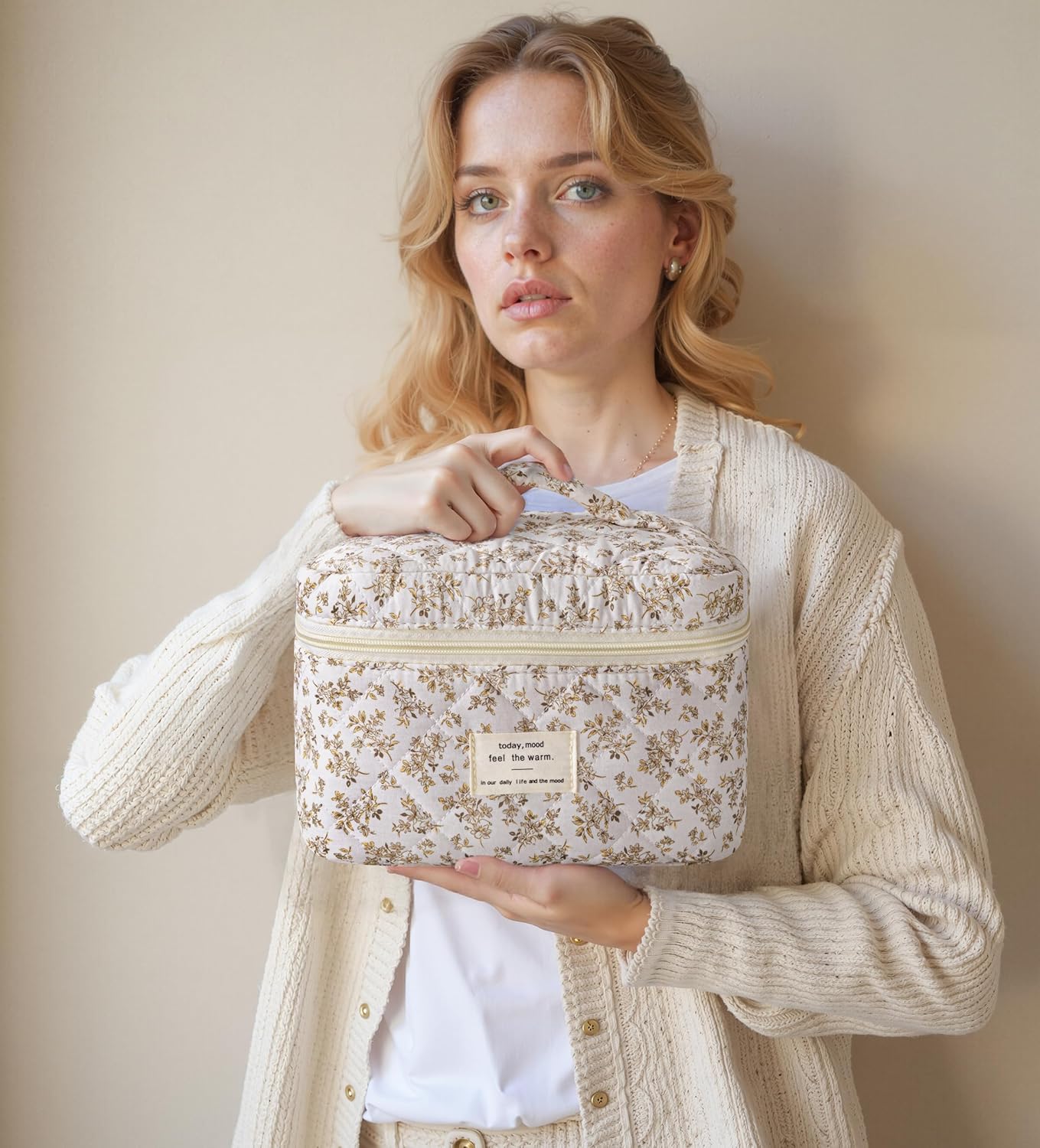 HBselect Quilted Makeup Bag, 3PCS Cotton Large Travel Makeup Bag, Cute Floral Coquette Make up Bag Cosmetic Bag Toiletry Bag for Women Girls - Image 7