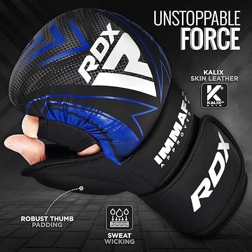 Miniatura 2 de RDX IMMAF - Guantes de agarre de sparring aprobados, diseño híbrido de grado profesional para nivel de competencia y entrenamiento, palma abierta