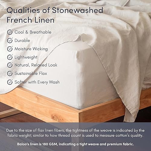 Miniatura 5 de Baloo Pure French Linen Sheets  Juego de sábanas de avena (tamaño matrimonial)  Suave, premium, transpirable, fabricado con fibras naturales libres