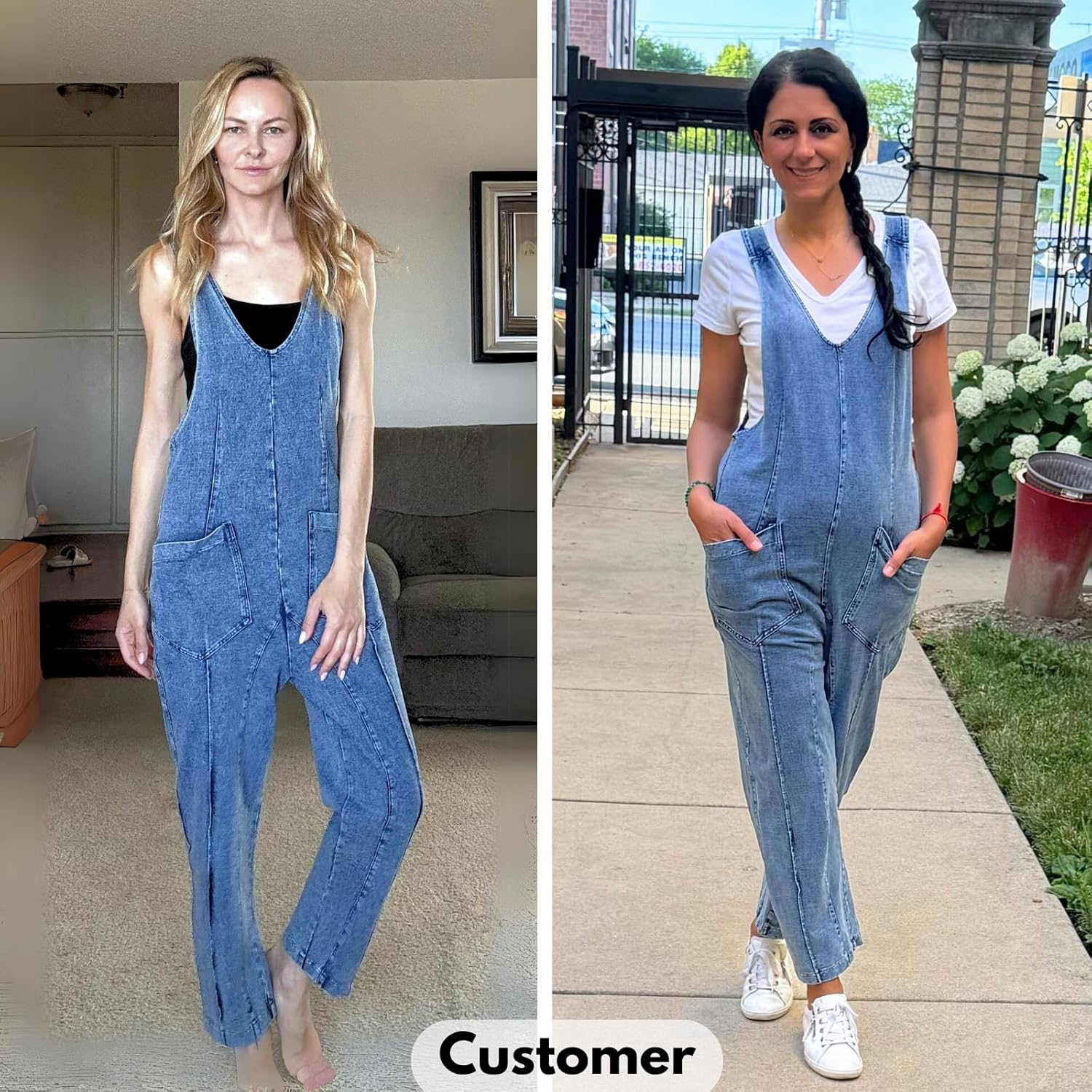 EXLURA Womens High Roller Denim Bib Jumpsuits Casual Loose Sleeveless Baggy Overalls Jeans Pants Jumpers with Pockets - Image 2