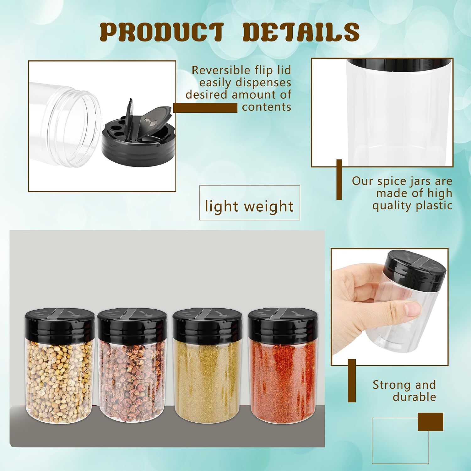 48 Pack 4 oz Plastic Spice Jars with Black Flip Caps and Labels Clear Mini Seasoning Bottles Round Empty Spice Containers for Pepper Herbs Crafts image 3