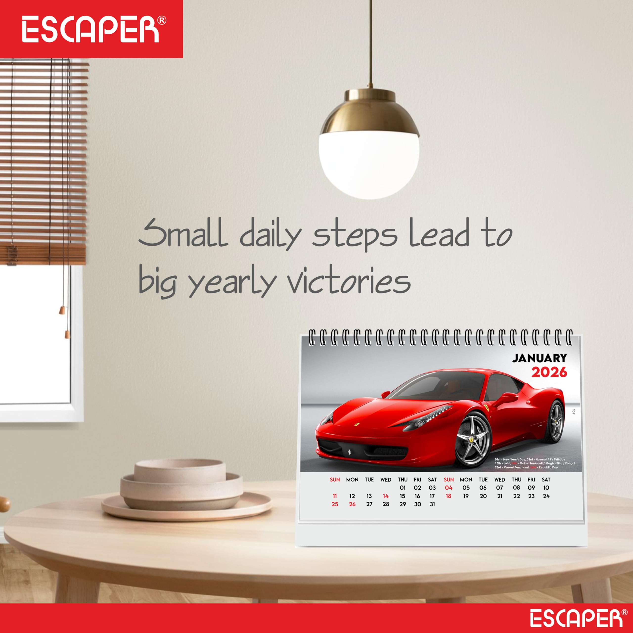 ESCAPER Cars Tischkalender 2026 - A5 Tischkalender mit Sportfahrzeugen, Schreibtisch-Organizer für Büro & Studium, Automobil-Neujahrsgeschenk