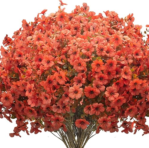Flores artificiales de otoño para exteriores, 16 paquetes  Margarita sintética resistente a los rayos UV con hojas de eucalipto, plantas falsas