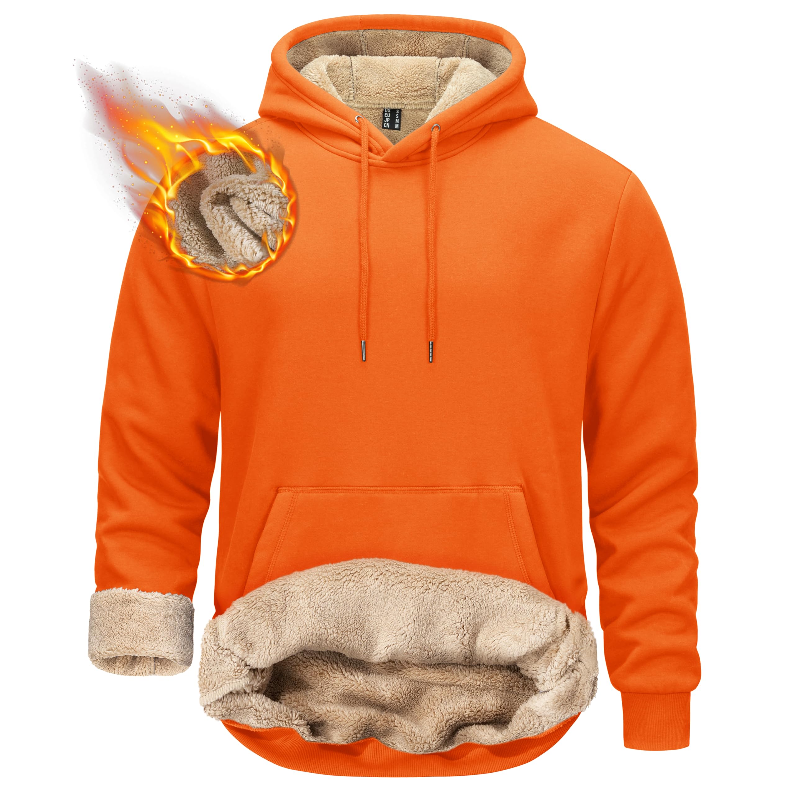 TACVASEN Mens Pullover Hoodie Thick Sherpa Lined Kangaroo Pocket Winter Windproof Warm Fleece Hoodie Athletic Sweatshirts