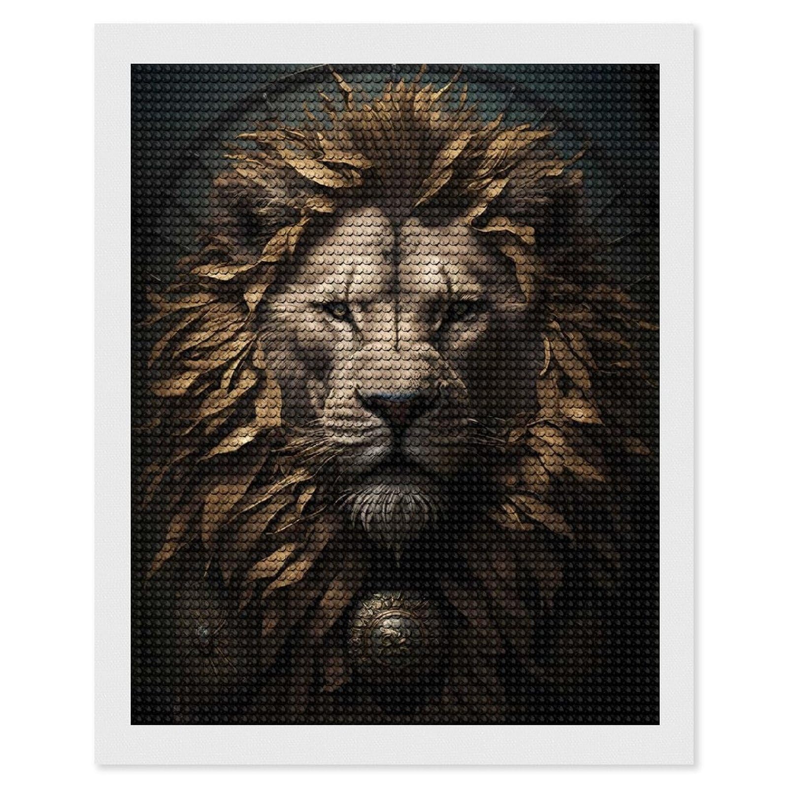 Junmoney Lion Fairy Tale DIY Diamond Art Canvas Kit 16"x20", Complete Accessories, Creative Leisure Activity, Home Wall Decor, Gift Idea