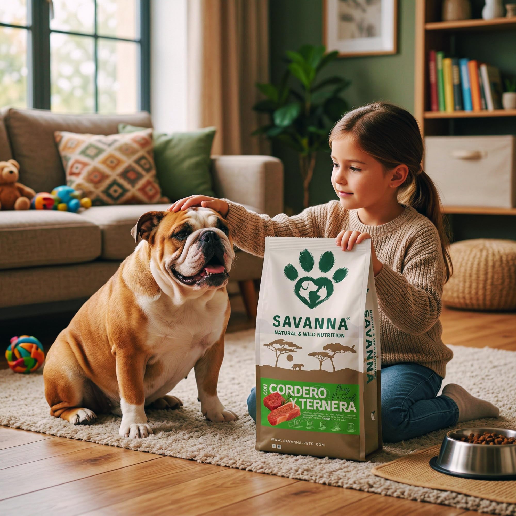 Pienso con Cordero y Ternera Savanna para Perros Adultos, Racao Caes Adulto, Receta Natural de Alta energía con Arroz, Digestión Suave, Cuidado Articular y Muscular, Todas Las Razas - 14 kg.
