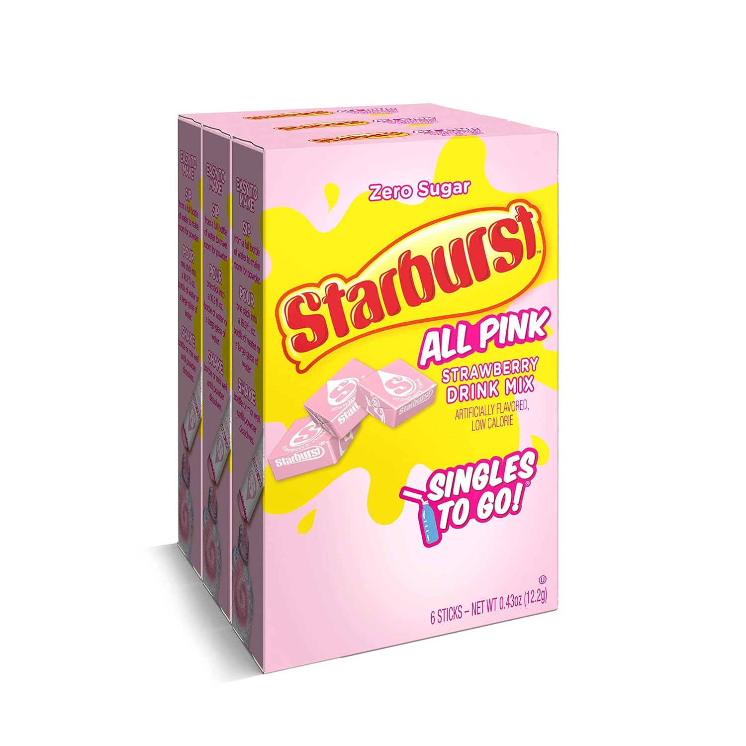 Starburst Singles To Go Powdered Drink Mix, All Pink Strawberry, 3 Boxes with 6 Packets Each - 18 Total Servings, Sugar-Free Drink Powder, Just Add Water, 6 count (Pack of 3) : Grocery & Gourmet Food