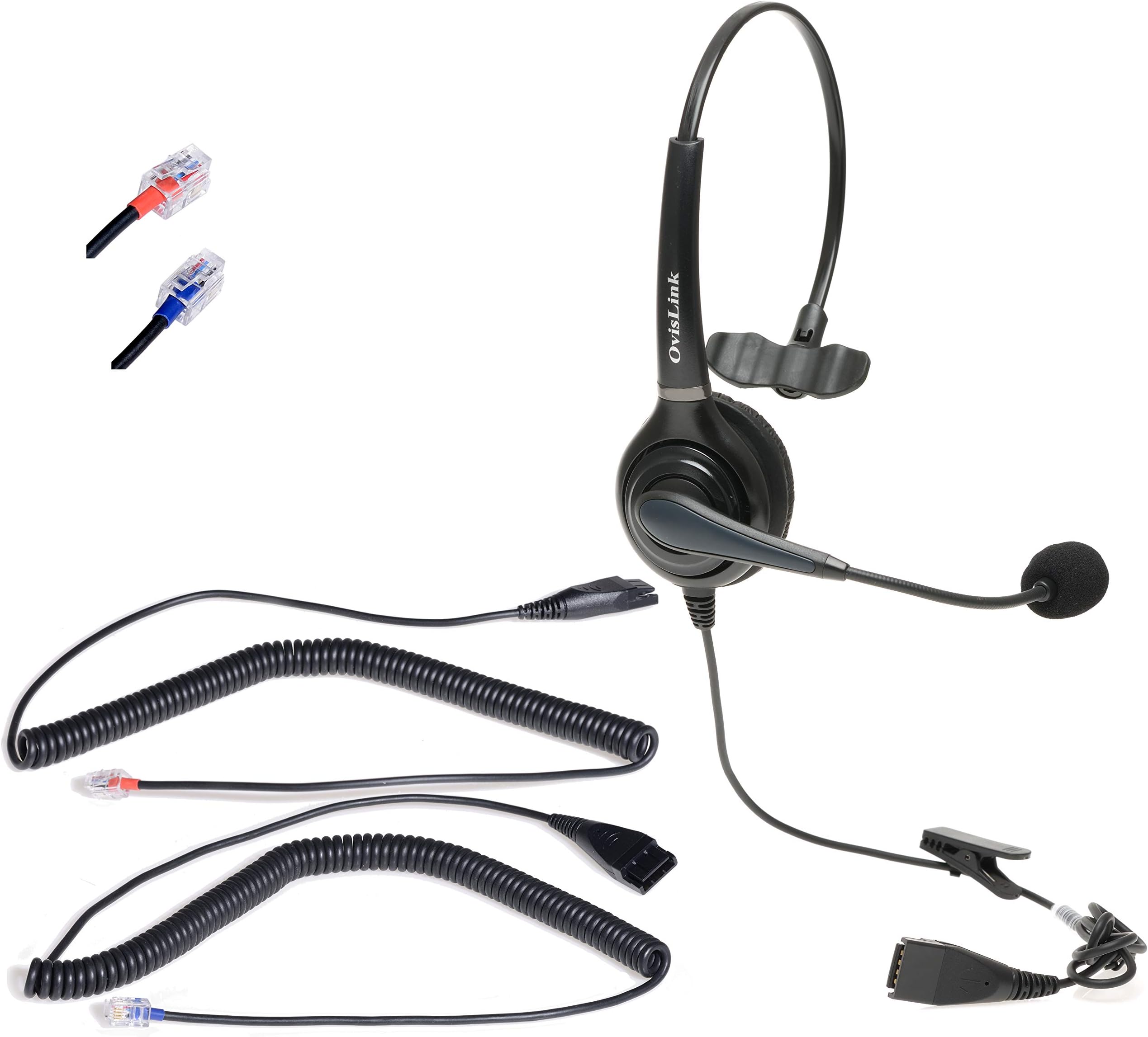 Call Center Headset Compatible with Most Avaya Deskphone Include 9508, 9608, 5410, 9611g | Complete Headset Set with HD Voice Quality Single Ear Headpiece and 2 Bottom Quick Disconnect Cords