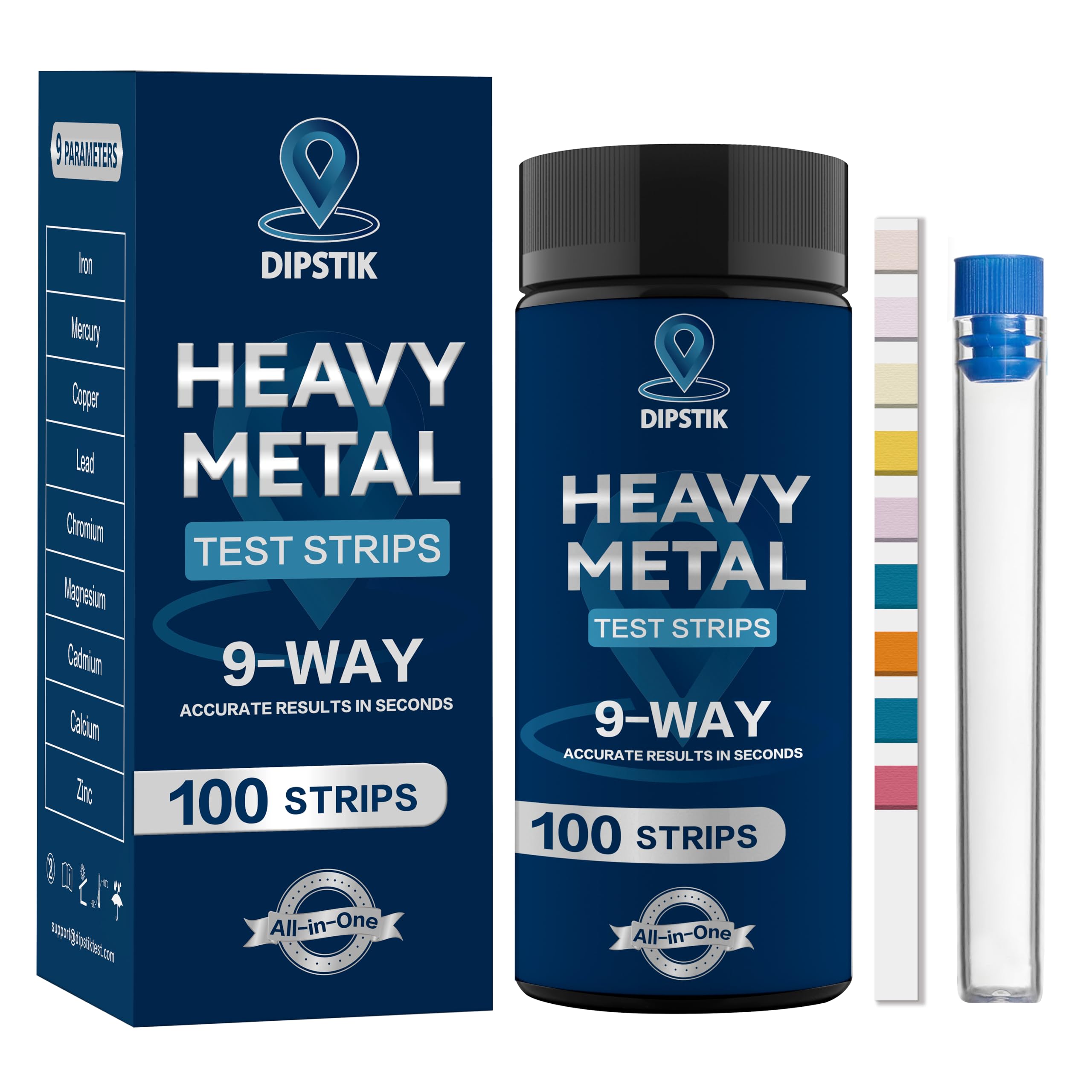 9 Way Heavy Metals Water Test Strips, 100ct Home Water Testing Kit for Iron, Mercury, Copper, Lead, Chromium, Magnesium, Cadmium, Calcium,Zinc