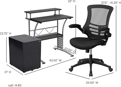 Miniatura 5 de EMMA + OLIVER Kit de trabajo desde casa, escritorio para computadora, silla ergonómica de oficina, archivador móvil