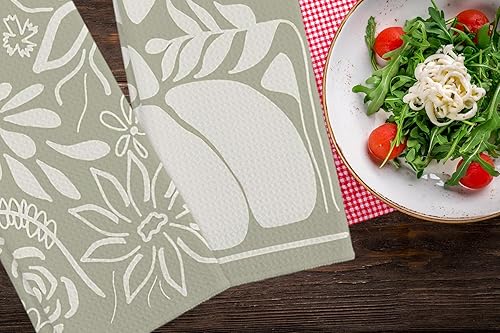 Miniatura 2 de Toallas de cocina abstractas con diseño botánico verde salvia, floral, 16 x 24 pulgadas, de algodón, moderno, para cocina, baño, decoración de casa