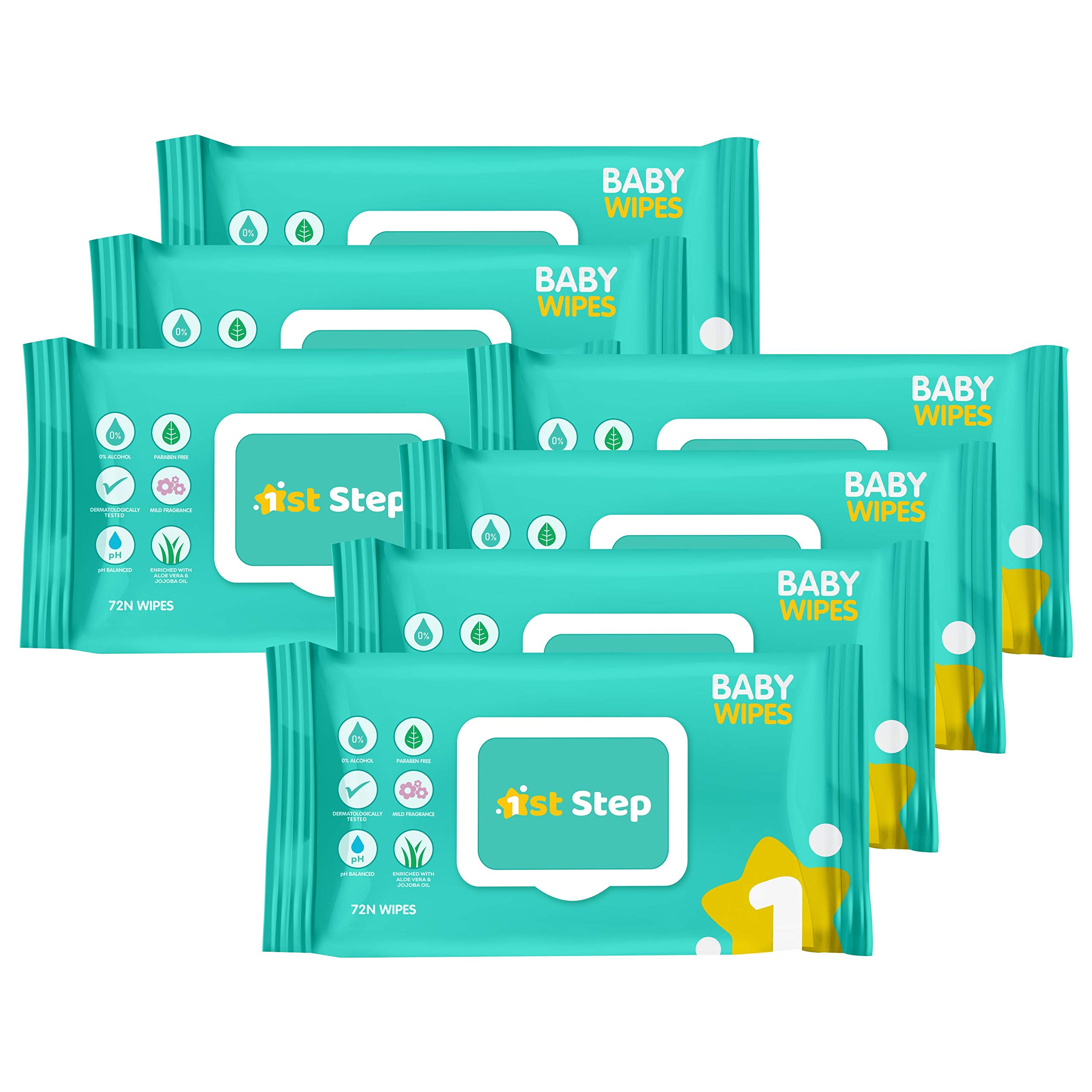 1st Step Baby Wet Wipes with Lid Enriched and Aloe-Vera and Jojoba Oil (72 Wipes/Pack x 7Packs = 504 Wipes)-image-24