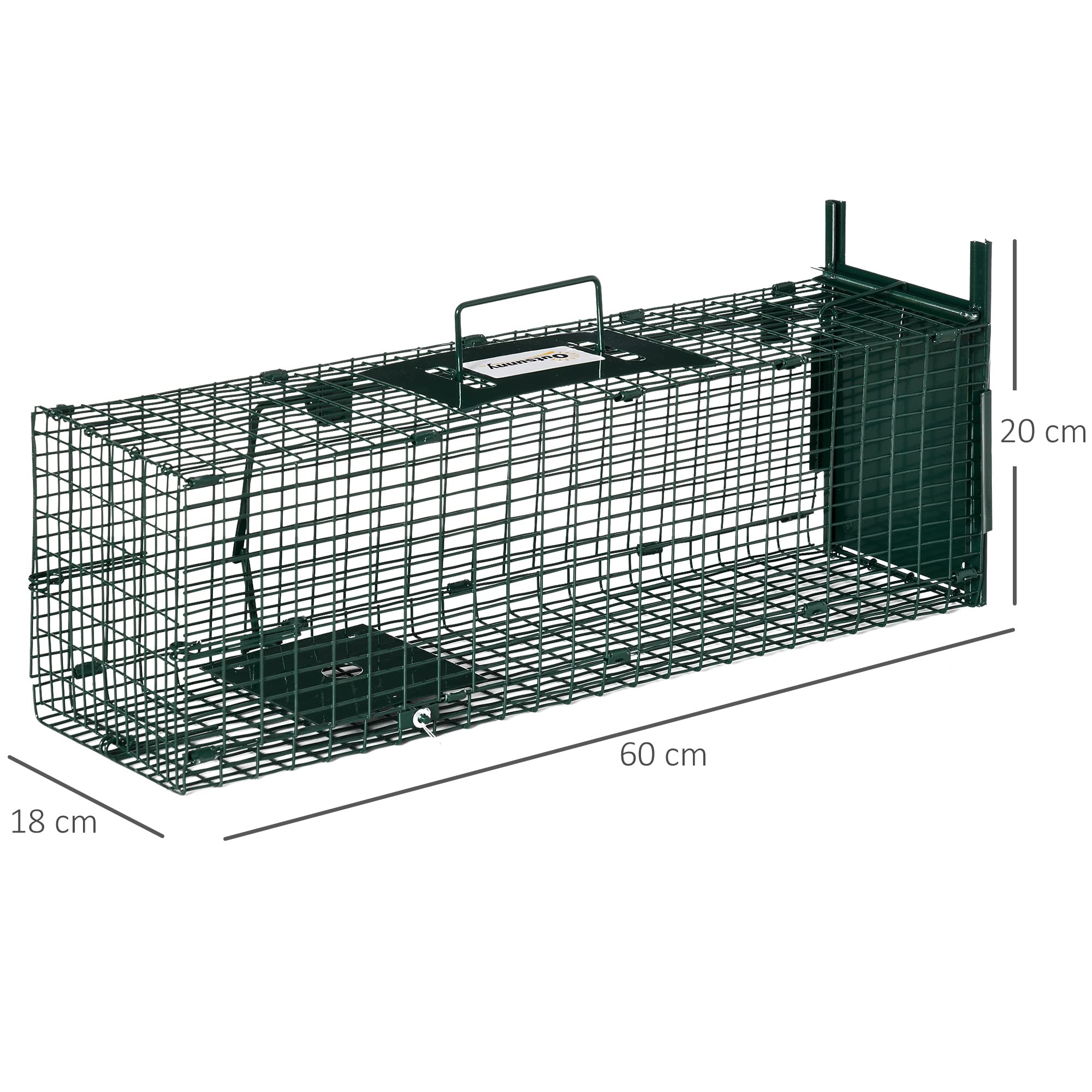 Outsunny Trampa para Animales Vivos con Puerta Jaula de Captura Metálica con Asa para Conejos Visones Pequeños 60x18x20 cm Verde Oscuro