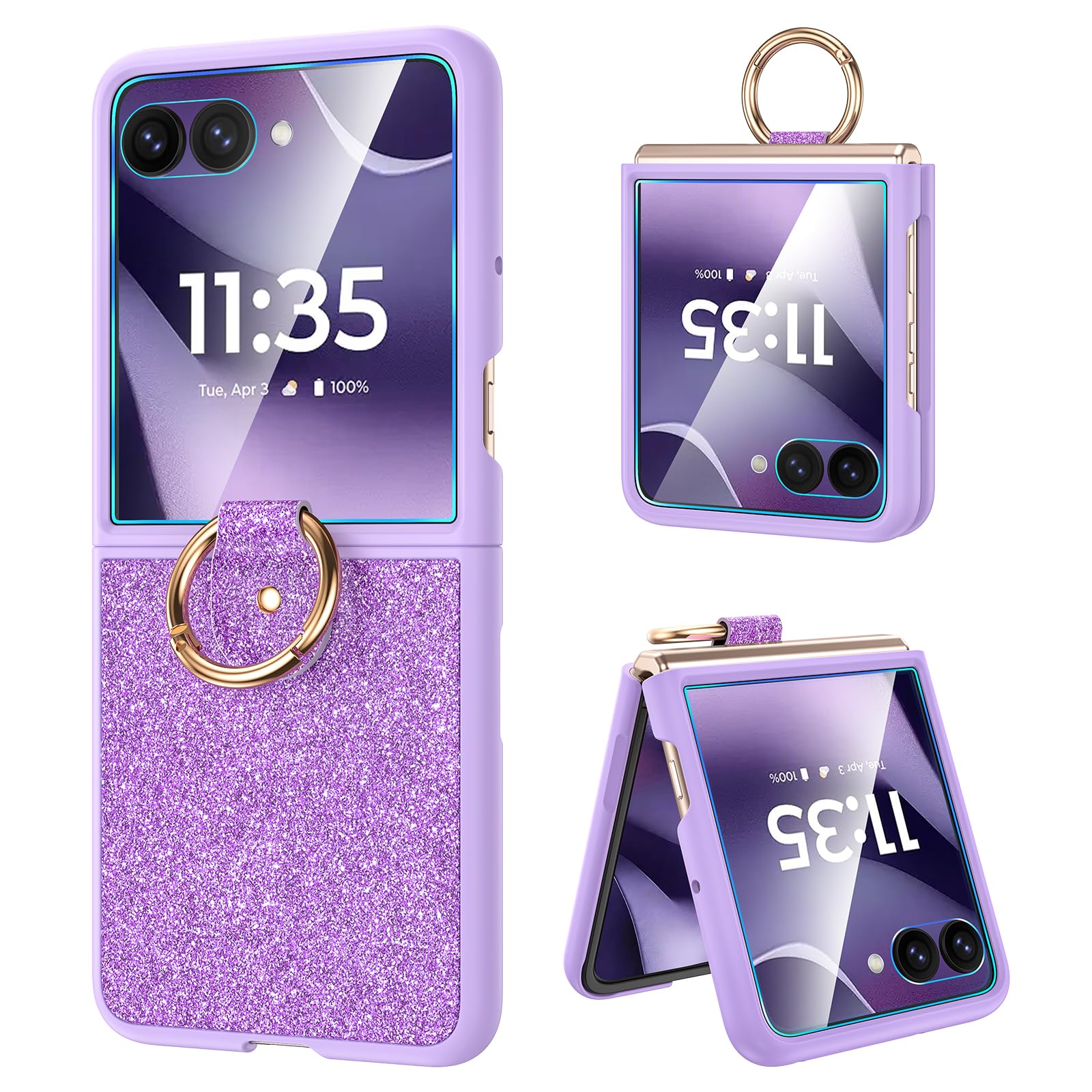 Caka Bling Case for Motorola Moto Razr Ultra & Razr Plus 2026/2025 Case, with Finger Ring Holder & Built-in Screen Protector, Slim Thin Sparkle Shiny