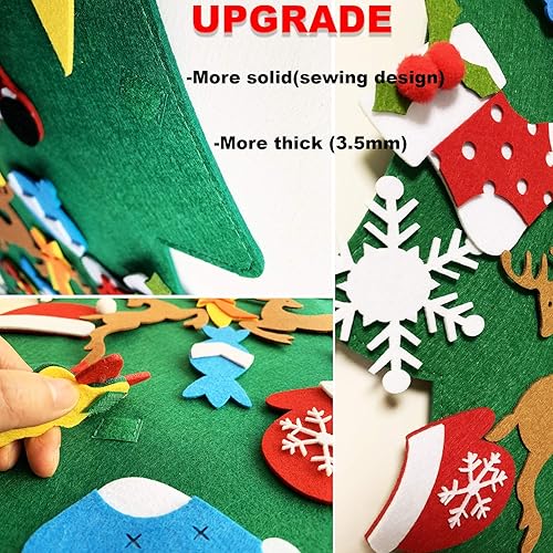 Miniatura 4 de THAWAY Árbol de Navidad de fieltro para niños pequeños con 34 adornos desmontables, para colgar en la pared de la puerta de los niños, regalos de