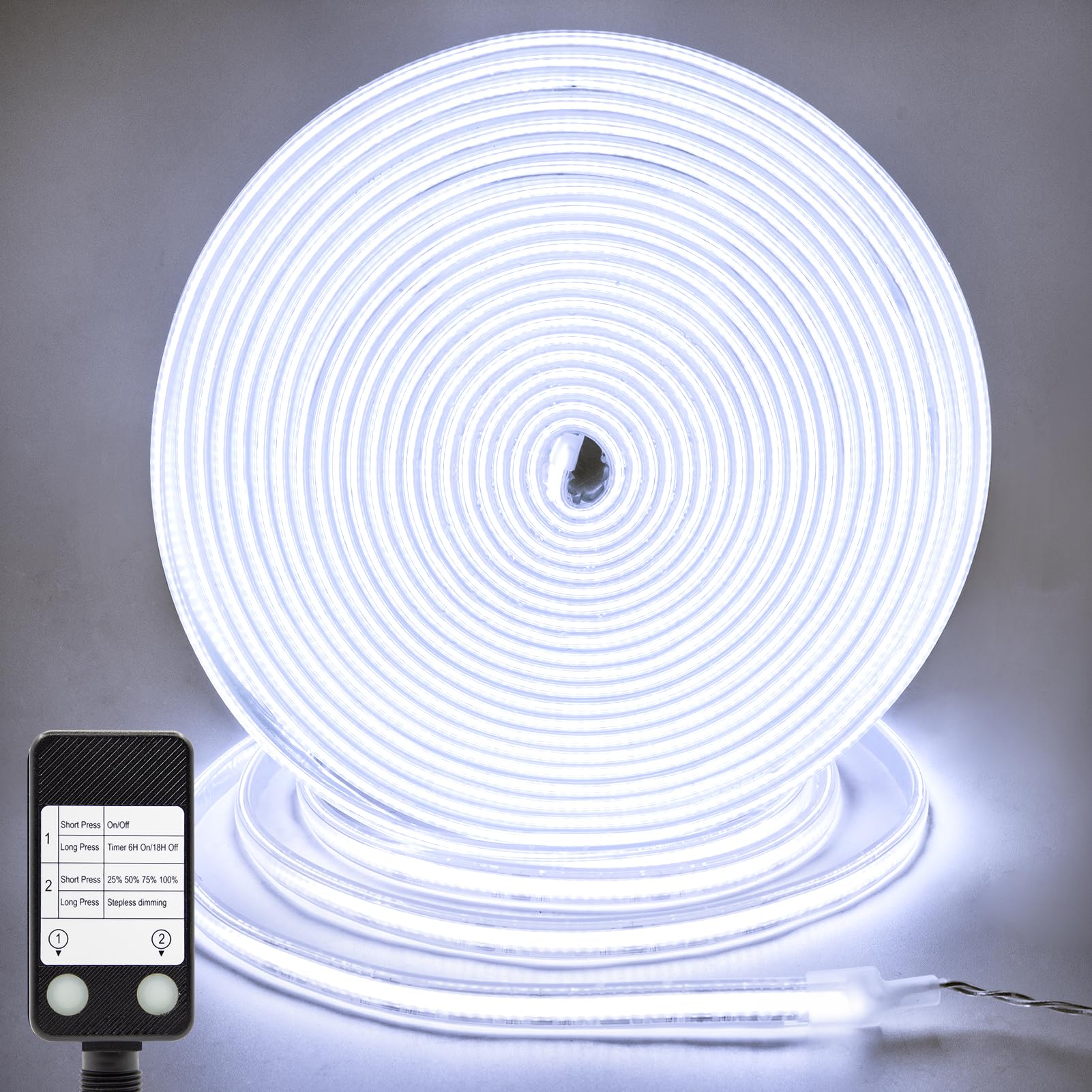 CCILAND COB LED Streifen 10M Weiß 6500K, 24V Dimmbar 3200 LED Strip mit Timer Wasserdicht, Flexibel LED Band Selbstklebend für Heim Küche Innen Außen DIY Dekor