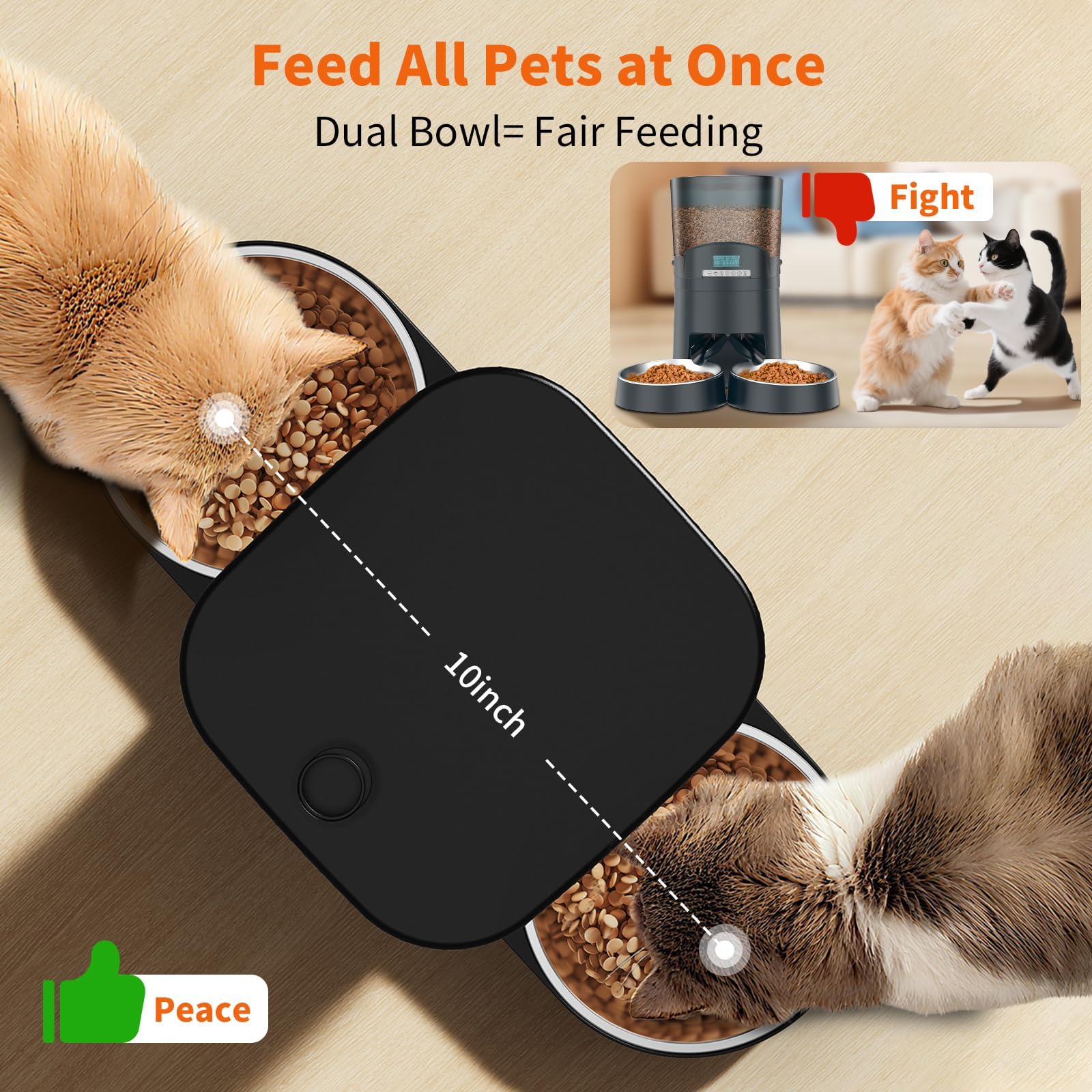 HoneyGuaridan 5G/2.4G WiFi Distributore Automatico Cibo Gatti con 2 Ciotole, Distributore Automatico Intelligente per Gatti e Cani, 4 Piedini Antiscivolo, Stabilità, 1-6 Pasti al Giorno (3.5L)