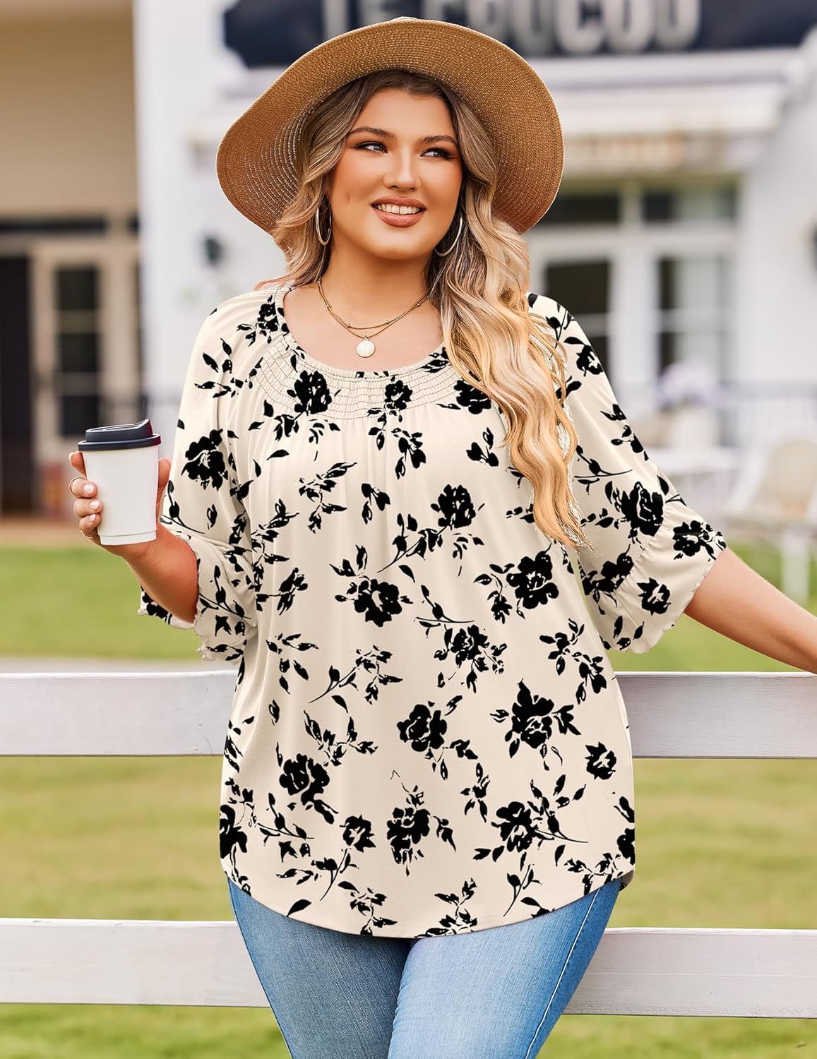IN'VOLAND Plus Size Tops for Women 3/4 Sleeve Shirts Dressy Casual Crew Neck Blouse Spring Summer Clothes - Image 3