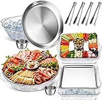 Baderke 4-Piece Chilled Serving Tray Set: 11.8" Ice Party Platters, 9" Charcuterie Boards, Dipping Bowls & Tongs for Seafood, Fruit, Veggies
